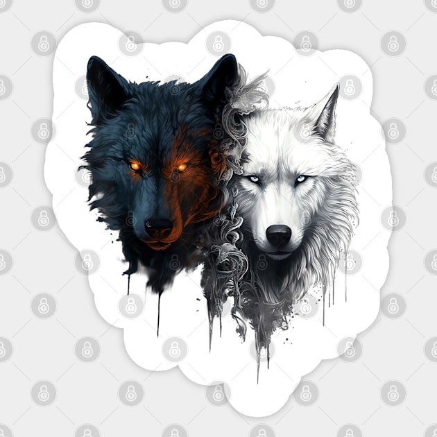 Black Wolf With White Wolf Tees Graphic Wolf Loves Sticker by The Full Moon Shop